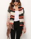 Striped Tassel Detail One-Button Cardigan