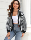 Button-Down Stripe & Plaid Contrast Pattern Cardigan