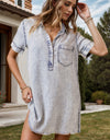 Pocketed Collared Neck Short Sleeve Denim Dress