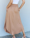 Doublju Comfort Princess Full Size High Waist Scoop Hem Maxi Skirt in Tan