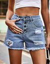 Distressed Button Fly Denim Shorts with Pockets