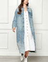 Veveret Full Size Distressed Raw Hem Pearl Detail Button Up Jacket