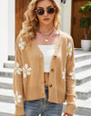 Floral Ribbed Trim Drop Shoulder Cardigan