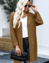 Side Slit Open Front Knit Longline Cardigan