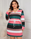 Honey Plus Size Striped V-Neck Long Sleeve Mini Dress