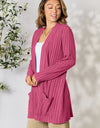 Basic Bae Full Size Ribbed Open Front Cardigan with Pockets