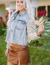 Leopard Button Up Raw Hem Denim Jacket