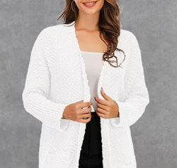 Pocketed Open Front Long Sleeve Cardigan