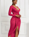 High-low Ruched Surplice Long Sleeve Dress