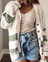 Plus Size Striped Button Up Dropped Shoulder Cardigan