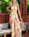 Floral Square Neck Smocked Wide Leg Jumpsuit