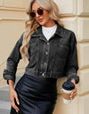 Pocketed Button Up Dropped Shoulder Denim Jacket