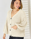 Pocketed Button Up Dropped Shoulder Cardigan