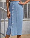 Buttoned Split Denim Skirt