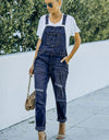 Pocketed Distressed Denim Overalls