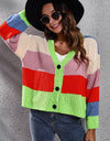 Color Block Button-Down Dropped Shoulder Cardigan