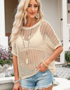 Openwork Round Neck Half Sleeve Knit Top