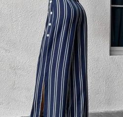 Striped Slit Wide Leg Pants