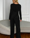 Shiny Long Sleeve V-Neck Jumpsuit with Pockets