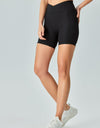 V-Waist Ribbed Sports Biker Shorts with Pockets