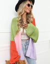 Color Block Open Front Balloon Sleeve Longline Cardigan