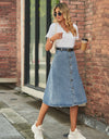 Button Front A-Line Denim Skirt