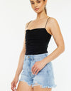 Kancan Raw Hem Distressed High Waist Denim Shorts