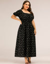 Plus Size Polka Dot Square Neck Dress