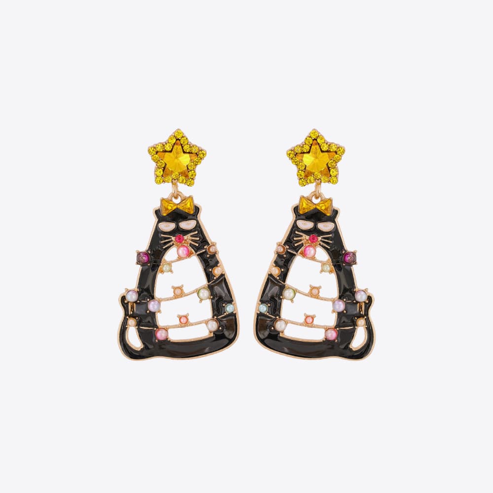 Rhinestone Alloy Cat Earrings