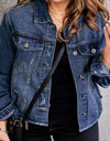 Plus Size Distressed Button Up Raw Hem Denim Jacket