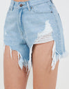 American Bazi High Waist Fringed Hem Denim Shorts