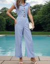 Perfee Half Button Collared Neck Wide Leg Jumpsuit