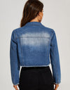 Collared Neck Raw Hem Denim Jacket