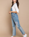 POL Front Chest Zipper Slim Leg Denim Overalls