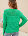 Round Neck Openwork Dropped Shoulder Knit Top