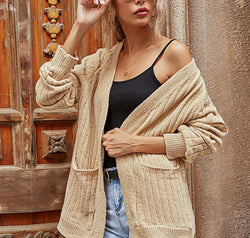 Ribbed Open Front Long Sleeve Cardigan