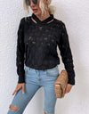 Openwork Cutout Dropped Shoulder Sweater