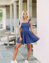 Square Neck Tie Shoulder Denim Dress