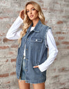 Raw Hem Sleeveless Button Up Denim Jacket