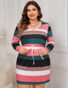 Honey Plus Size Striped V-Neck Long Sleeve Mini Dress