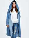 Button Up Dropped Shoulder Hooded Denim Top