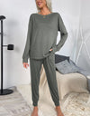 Shiny Round Neck Top and Drawstring Pants Lounge Set