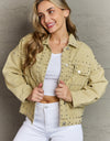 Frayed Trim Rivet Denim Jacket