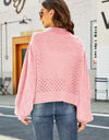 Woven Right Openwork Pompom Puff Sleeve Cardigan