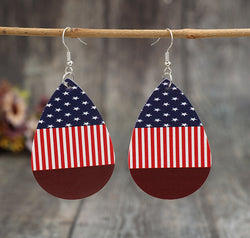 Stars and Stripes PU Leather Teardrop Earrings