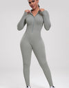 Zip Up Ribbed Long Sleeve Skinny Active Jumpsuit