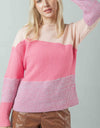 VERY J Color Block Long Sleeve Sweater