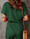 Full Size Drawstring V-Neck Short Sleeve Romper