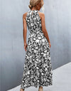 Printed Sleeveless Tie Waist Maxi Dress