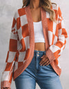 Plaid Open Front Dropped Shoulder Cardigan